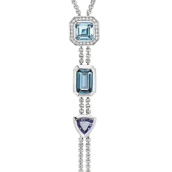 David Yurman Jewelry - David Yurman Novella Y Neclase Blue Topaz and Pave Diamonds